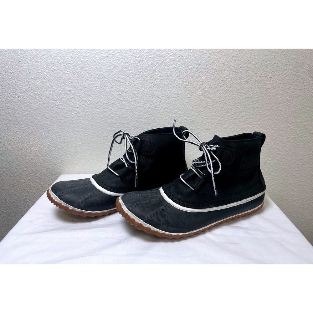 Sorel Womens Out N About Plus Duck Boots Size 9 Black‎ Waterproof Leather Ankle